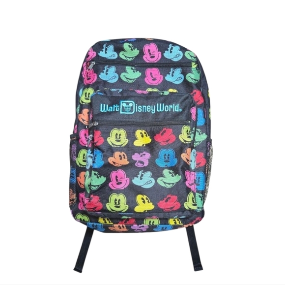 Disney Handbags - Disney Parks Walt Disney World Black & Rainbow Mickey Mouse Backpack‎ 18"X12"X9"